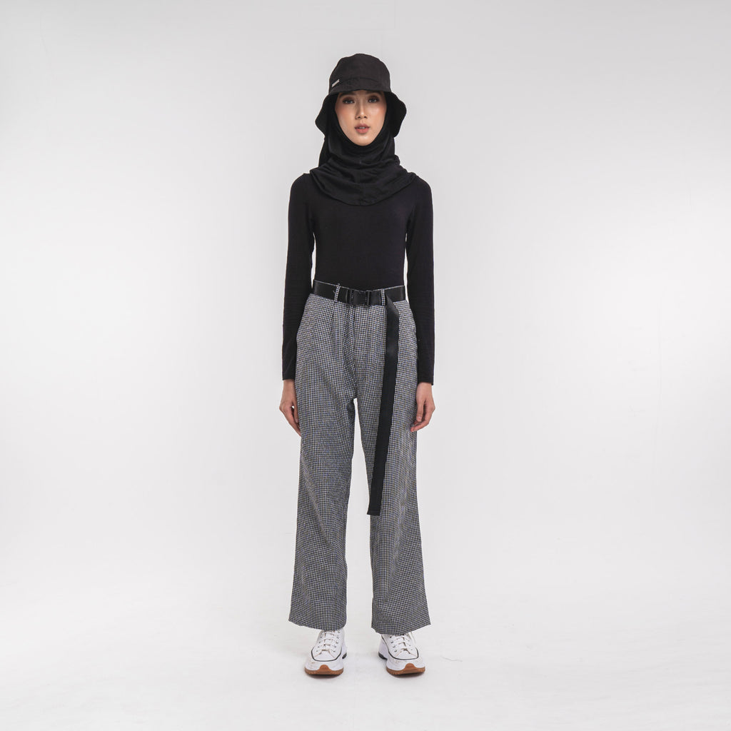 Belted Straight Pants Black-White